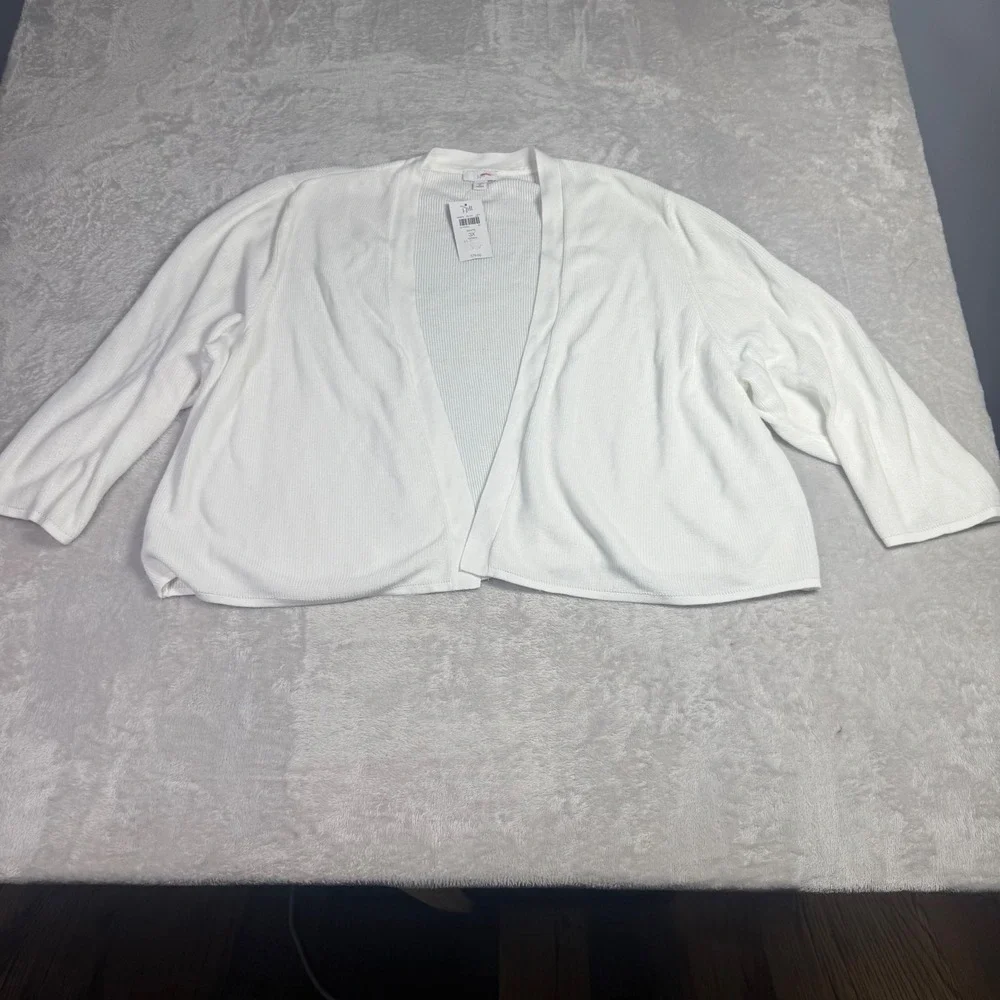 NWT J Jill Womens Open Front Knit Cardigan Sweater‎ 3X White Lightweight